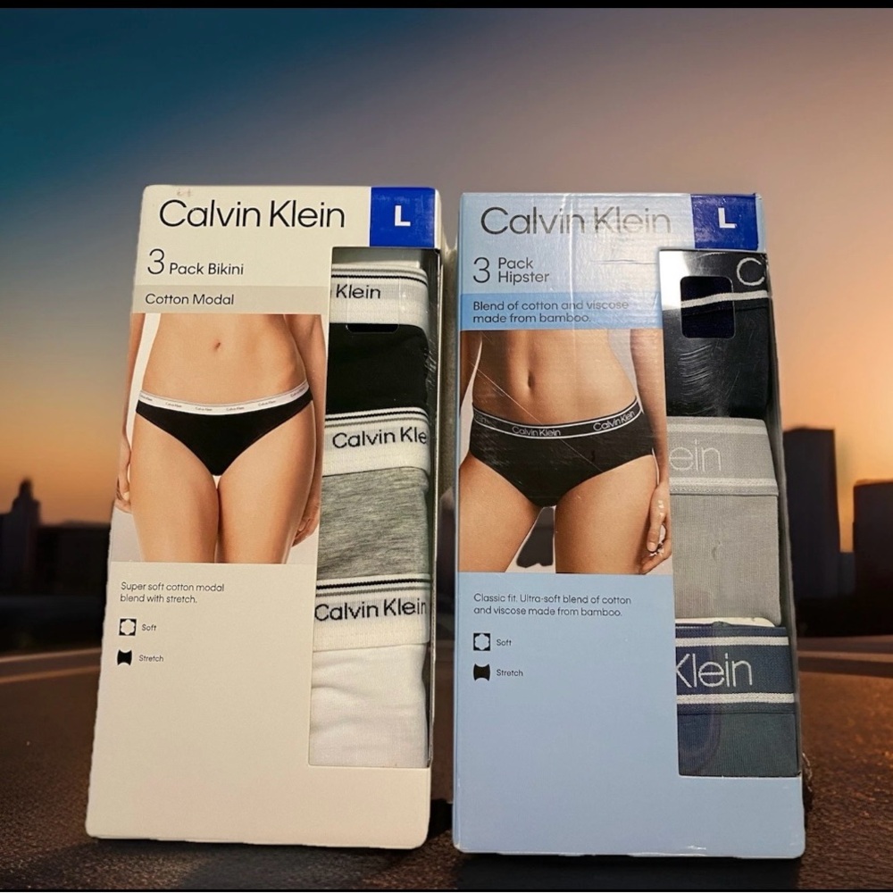 Calvin Klein Cotton Hipster + Bikini Logo Underwear 3 Pack Sets Women’s L NEW